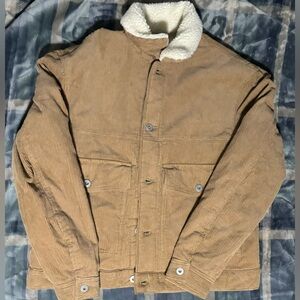 Size medium men’s khaki corduroy, fleece lined jacket with button front H&M